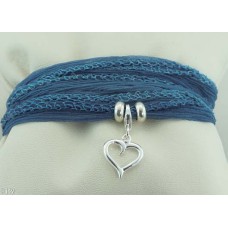 Heart with silk bracelet/necklace 